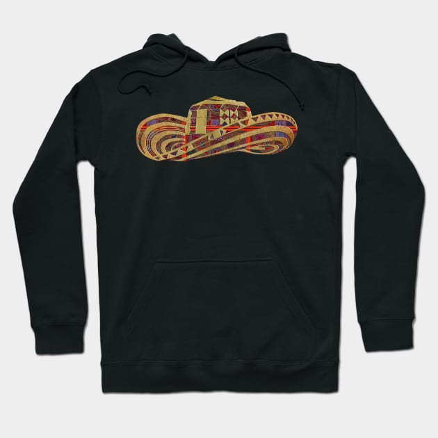 Colombian Sombrero Vueltiao  in Gold Leaf on a Mola inspired Pattern Hoodie by Diego-t